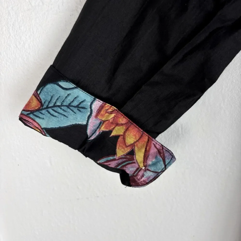 NWT KikiSol Womens M‎ Black Floral Cotton Shirt Button Down Boho Resort Vacation - Picture 8 of 15